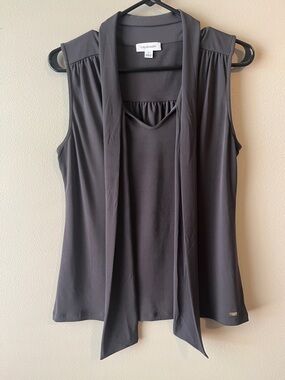 Calvin Klein Sleeveless Tie-Front Camisole in Charcoal